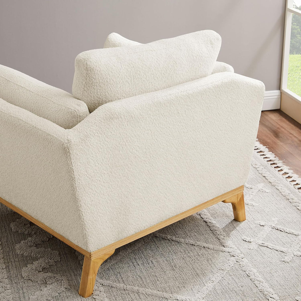 VANOMi 41.7" Large Accent Chair, Comfy Wide Reading Chair, Boucle White