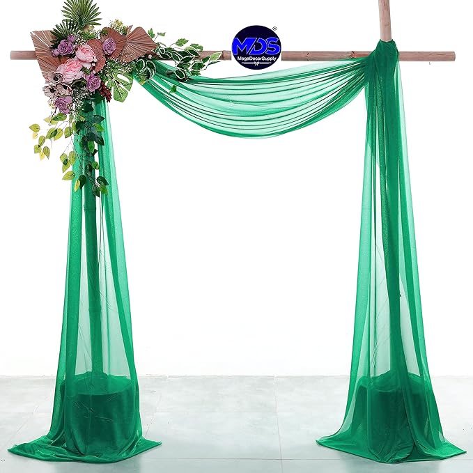 MDS Halloween Chiffon Draping Fabric - 1 Panel, 30" Wide x 40ft Long - Sheer Spooky Arbor & Canopy Drapery for Haunted House Backdrops, Party Ceilings, DIY Costumes & Themed Events - Emerald Green