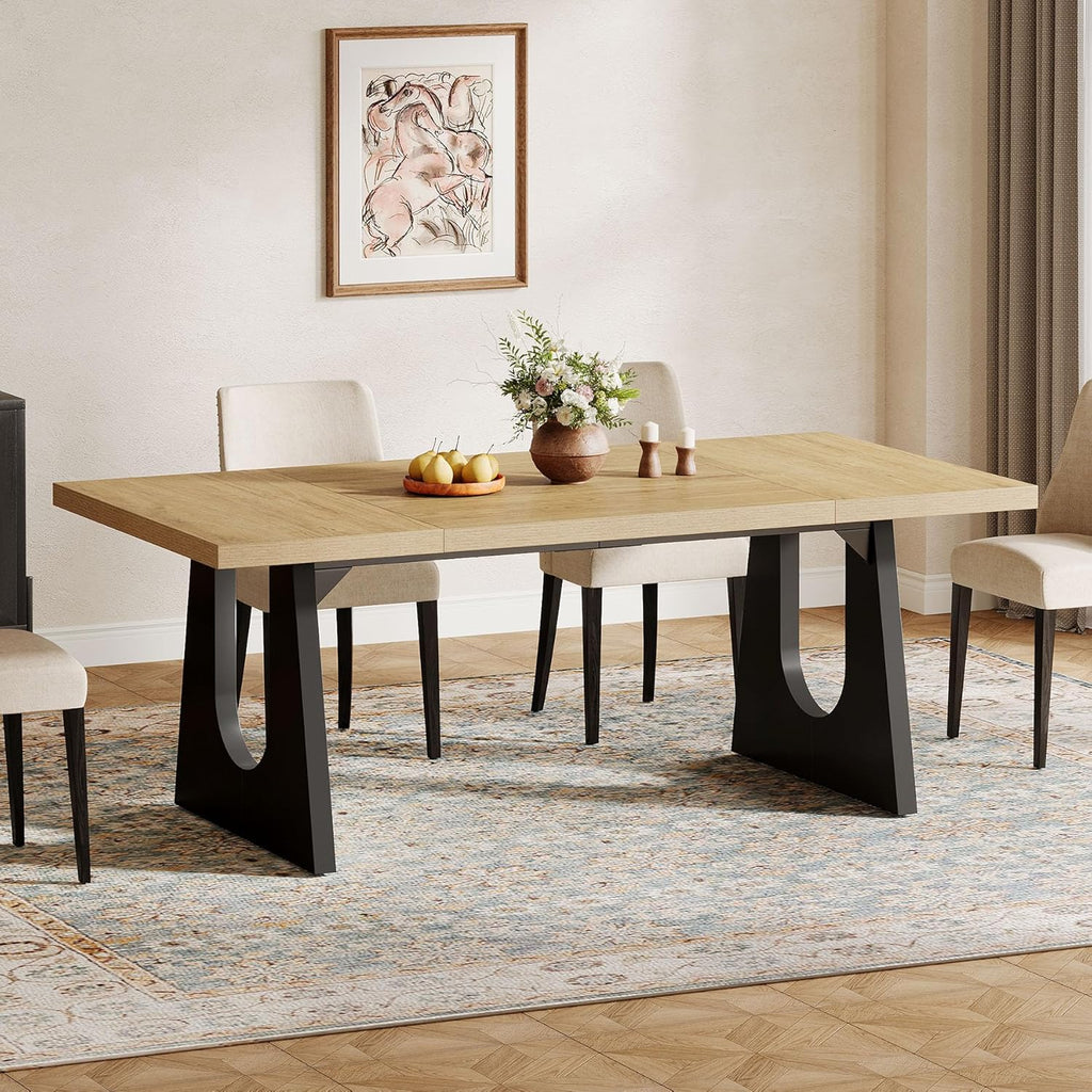 Tribesigns Large Dining Table for 6-8 People, 70.9-Inch Wood Rustic Rectangular Table with Black Wooden Legs, Farmhouse Center Kitchen Table for Dining Room, Living Room, Home Furniture, Oak and Black