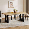 Tribesigns Large Dining Table for 6-8 People, 70.9-Inch Wood Rustic Rectangular Table with Black Wooden Legs, Farmhouse Center Kitchen Table for Dining Room, Living Room, Home Furniture, Oak and Black