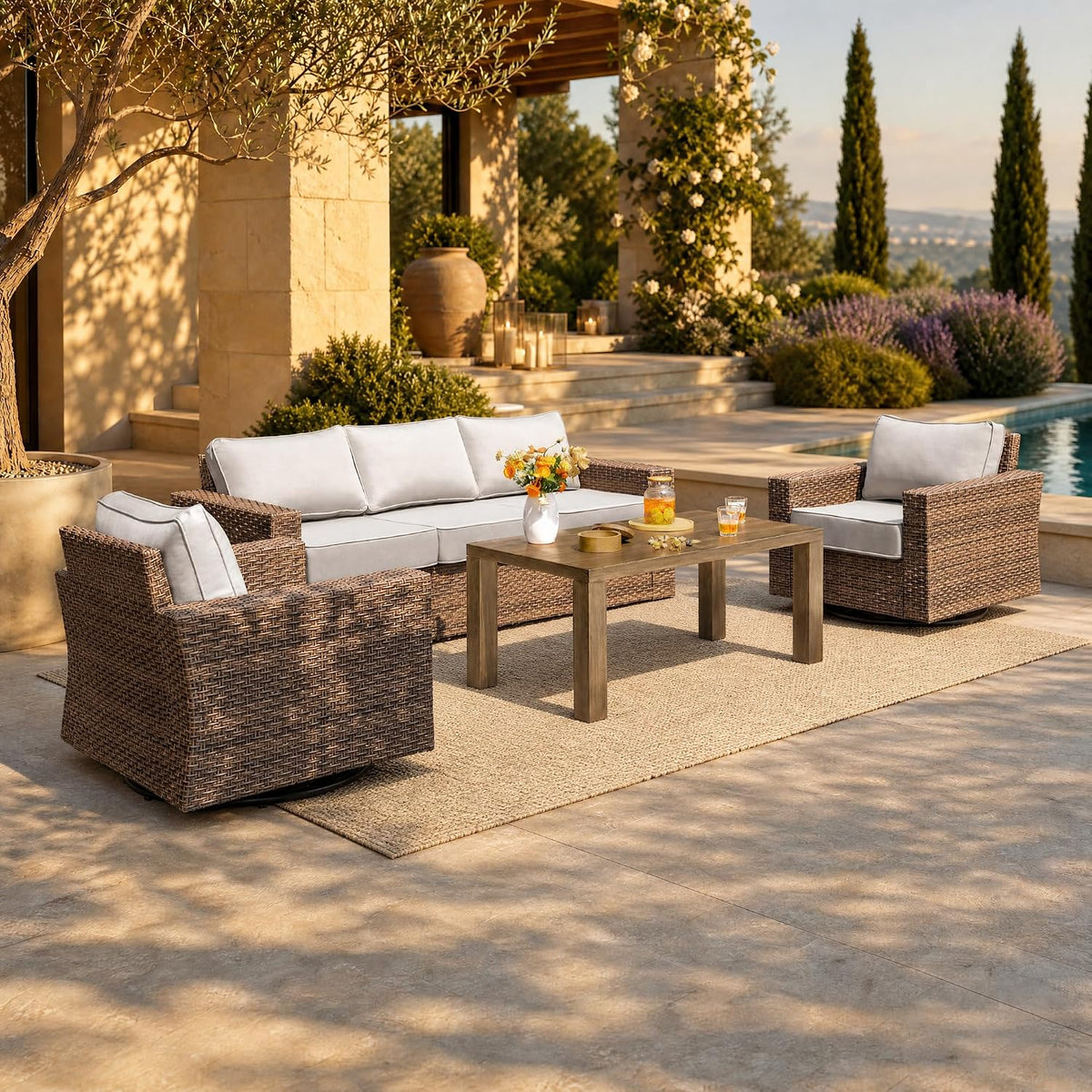 HERA'S HOUSE 4-Piece Patio Furniture Set with Wide Arm, Grey