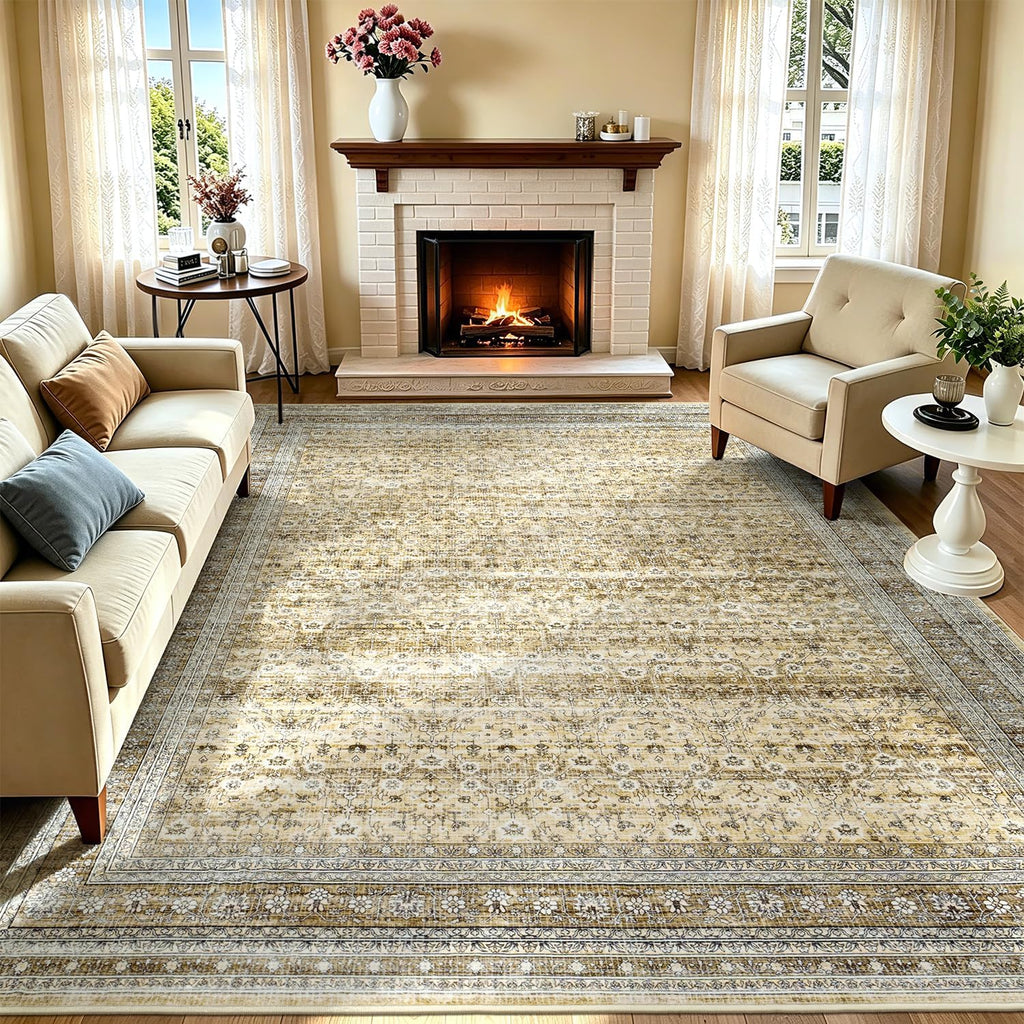Lessymo 8x10 Washable Area Rugs for Living Room Bedroom,Beige Soft Non-Slip