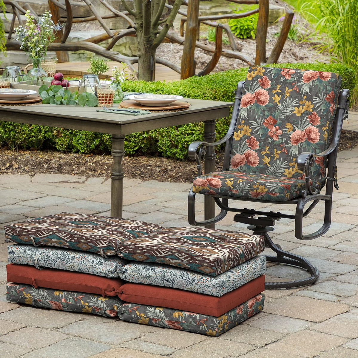 Arden Outdoor Dining Chair Cushion, 4-Pack, 20x44, Phoebe Grey Floral