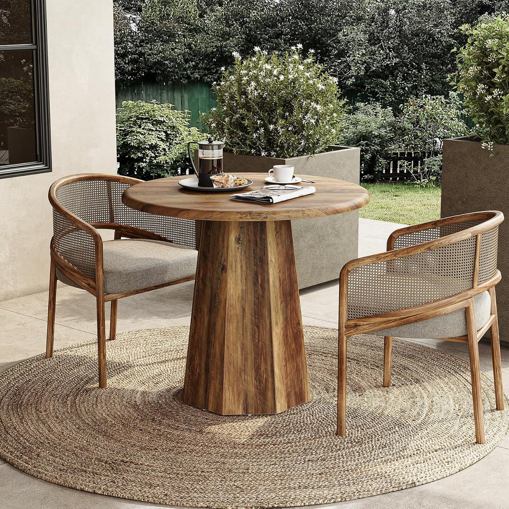 LITTLE TREE 31.5" Round Dining Table for 4, Wood Kitchen Table with Wooden Tabletop and Octagonal Base for Dining Room, Apartments, Office & Restaurants, Deep Brown