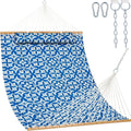 Lazy Daze 12FT Double Quilted Hammock for Outside with Pillow, Floral Navy