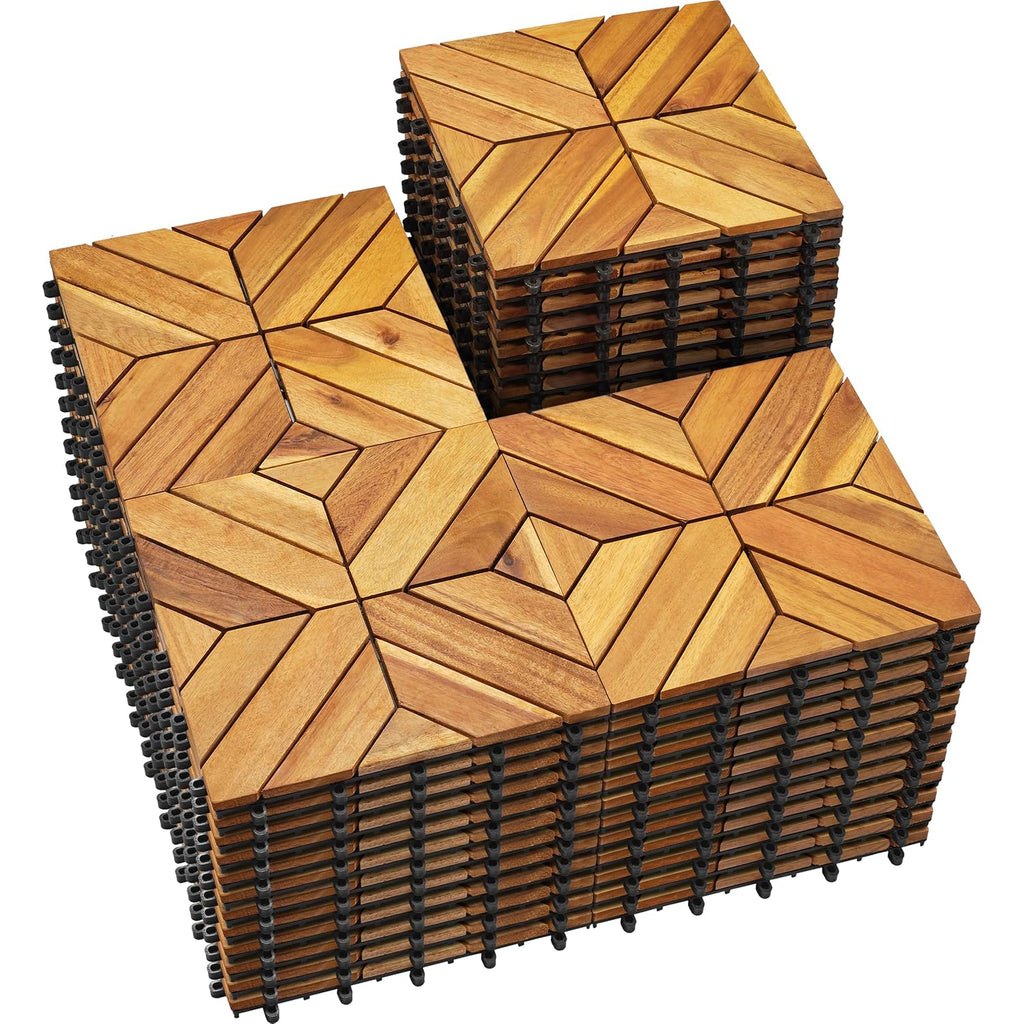 PrimeZone 54 PCS Solid Acacia Wood Interlocking Patio Deck Tiles Outdoor