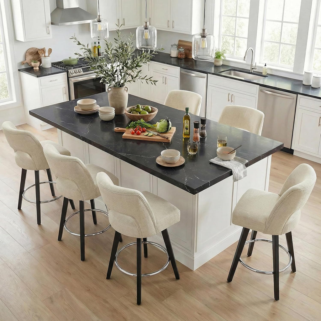 VKNOW 26" Wooden Swivel Counter Height Bar Stools Set of 2 with Open Back