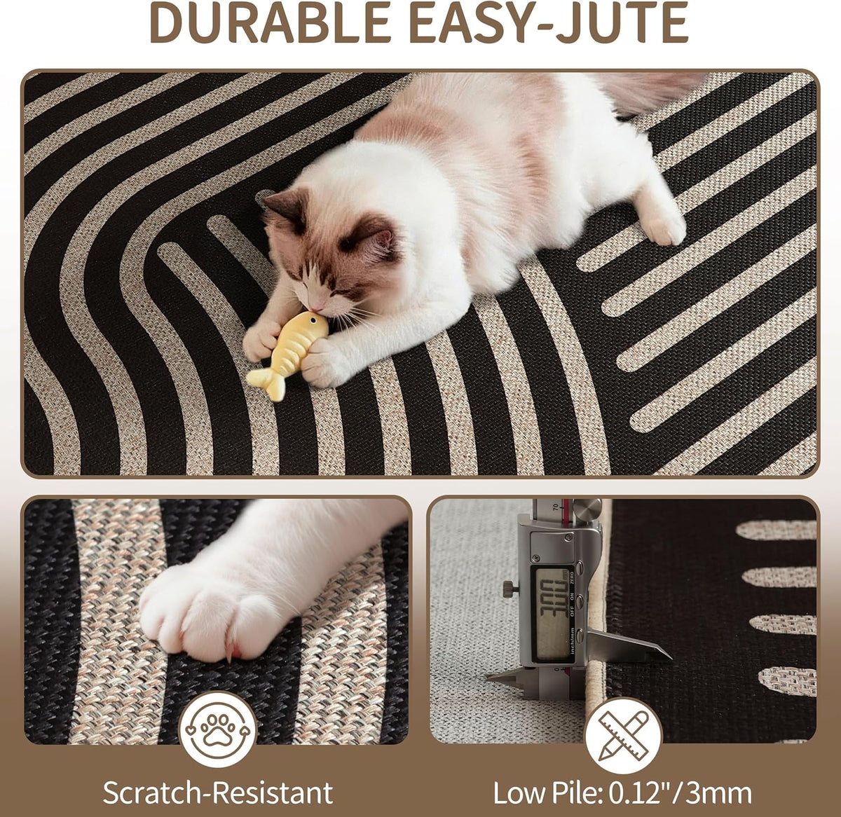 Easy Jute 6x9 Black Outdoor Patio Rug Machine Washable Boho Carpet
