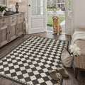 HUGEAR 5x8 Black Beige Checkered Linen Look Indoor Outdoor Rug for Patio