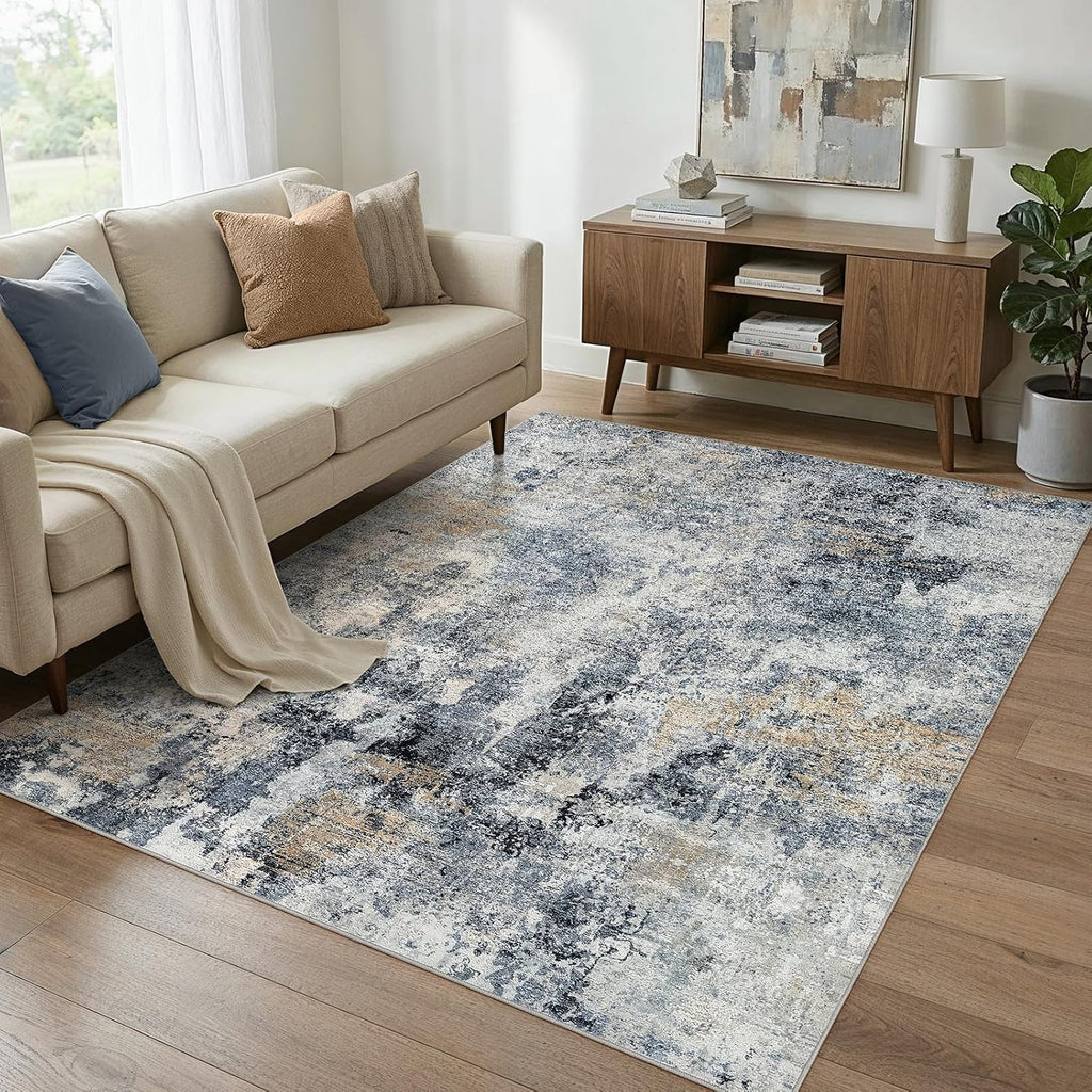 WITSHOCK 5x7 Area Rug Washable Abstract Rugs for Living Room Blue/Brown