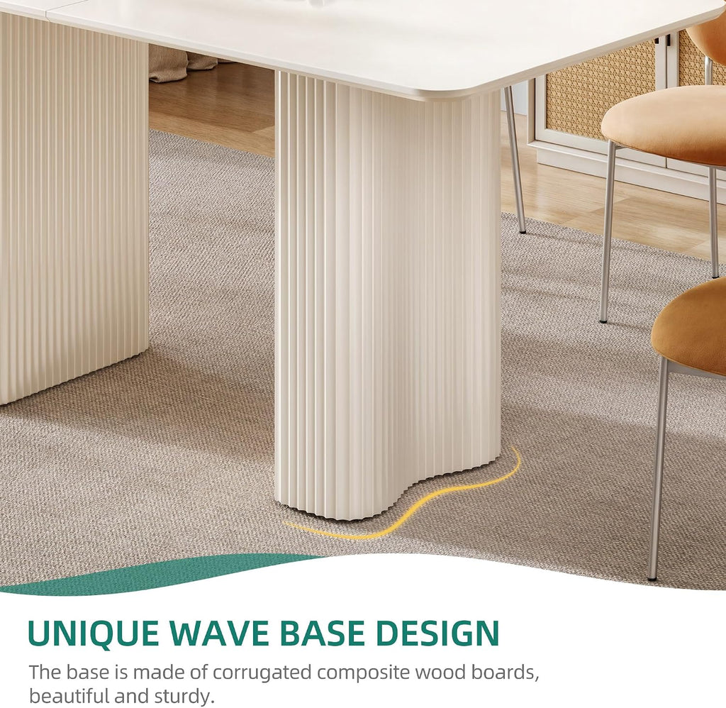 YITAHOME 70.8" Modern Dining Table for 6-8, Cream White Curved Legs