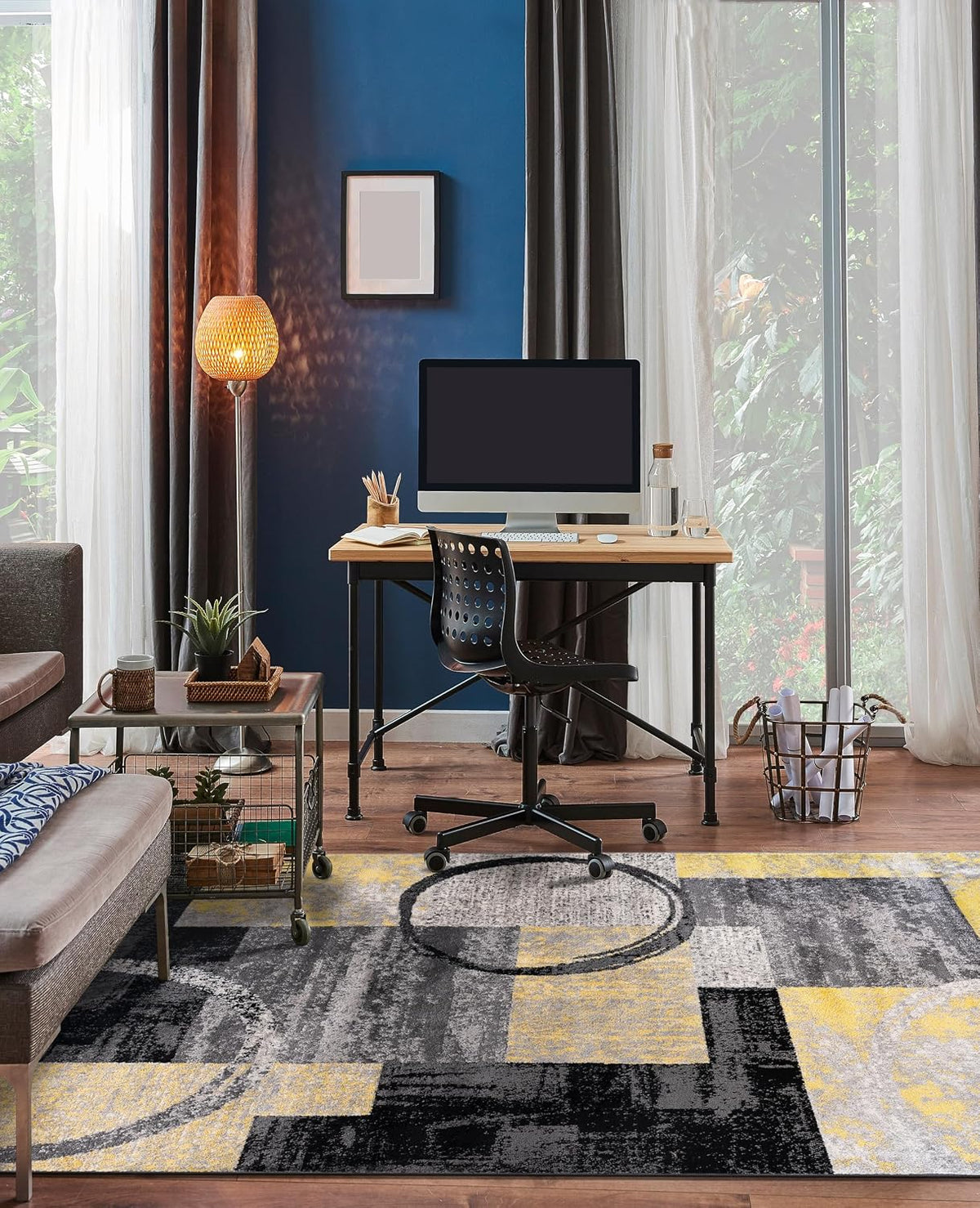 Rugshop Circle Design Contemporary Non-Shedding Area Rug Yellow 8'8" x 12'