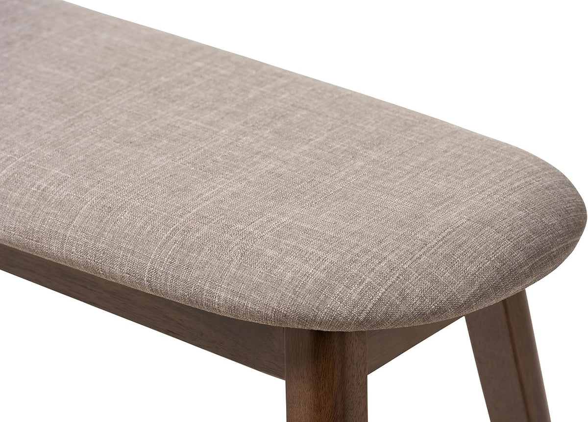 Baxton Studio Easton Mid-Century Modern Light Grey Fabric Upholstered Walnut Finished Wood Bench