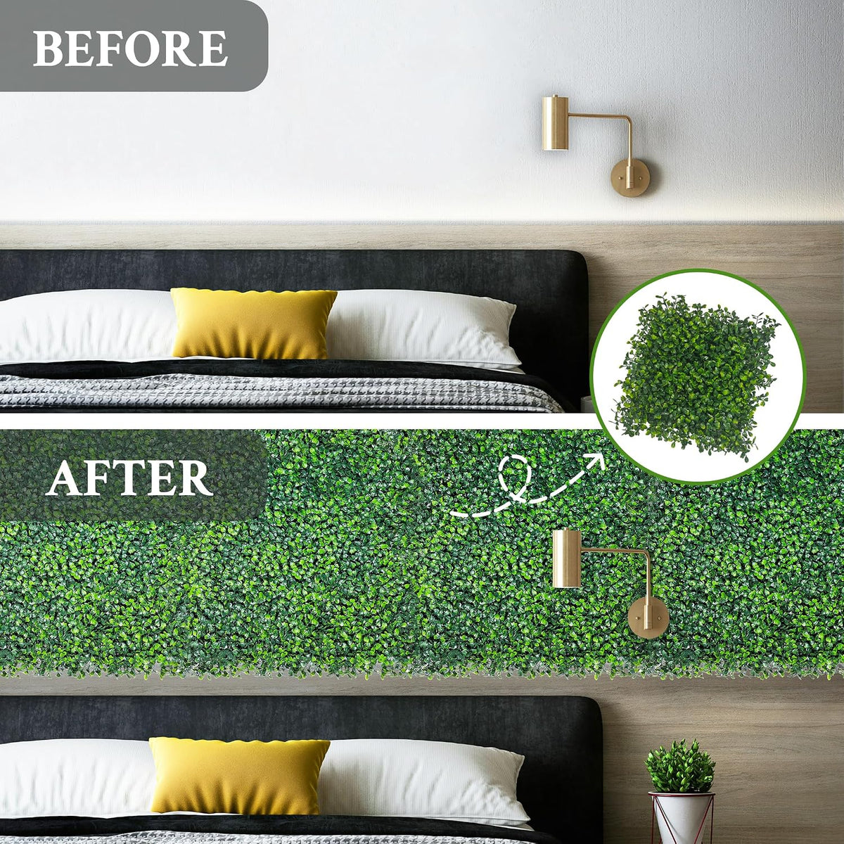 10"x 10"(24 P), UV-Anti Artificial Grass Wall Panel, 4-Layer Leaf