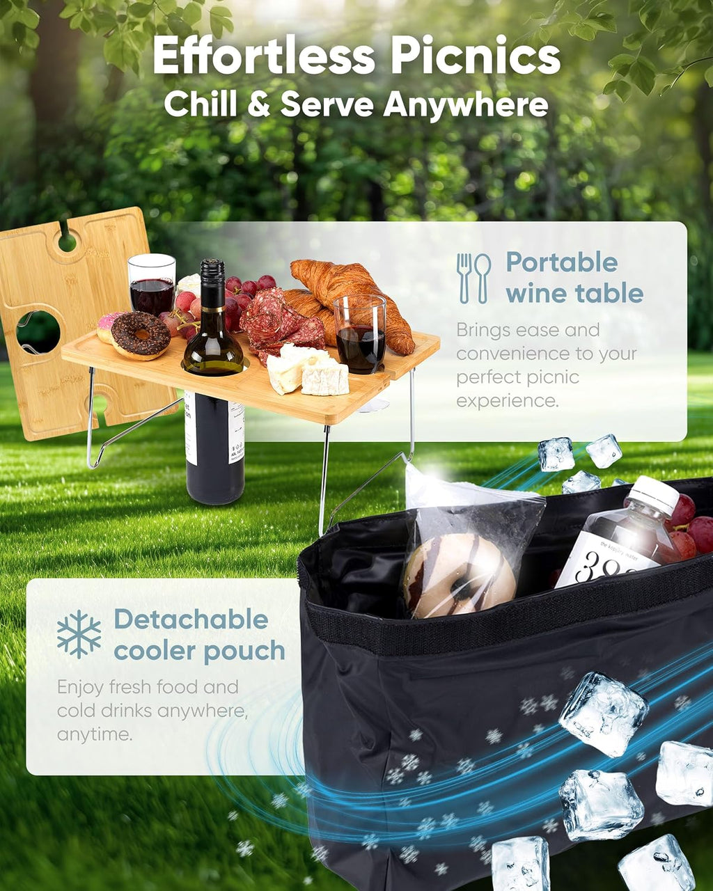 Picnic Backpack for 2 - All-in-One for Couples [with Picnic Blanket & Portable Wine Table] - Waterproof 32L - Insulated Picnic Set - Cooler Pouch & Wine Holder - Dating, Outdoor & Camping