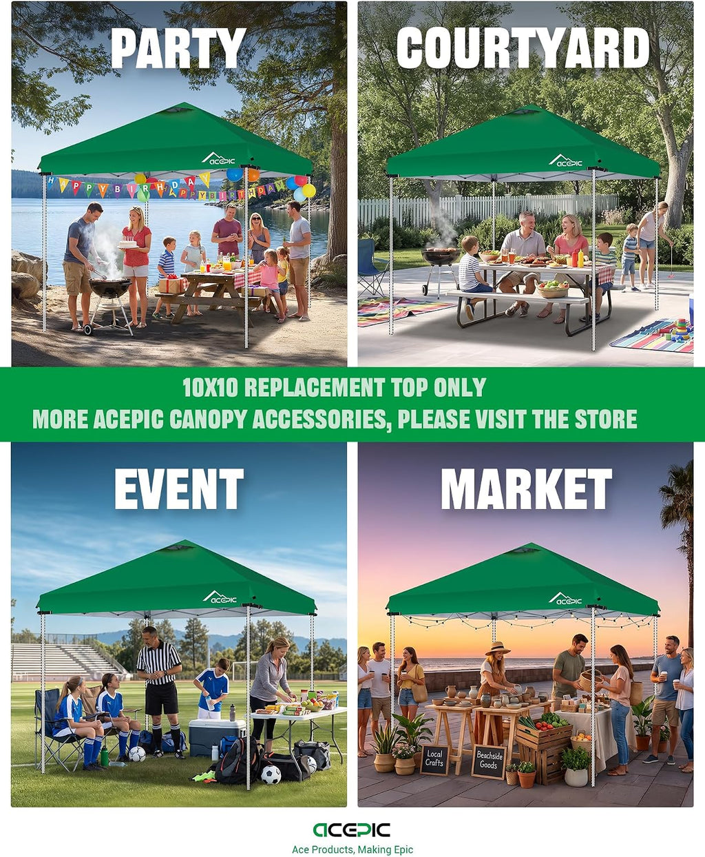 acepic upgraded 10x10 canopy replacement top with air, front angle view