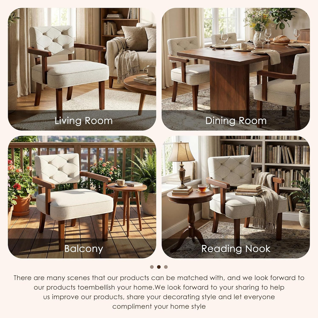 Accent Chairs Set of 2, Mid-Century Modern Arm Chairs with Wood Arms