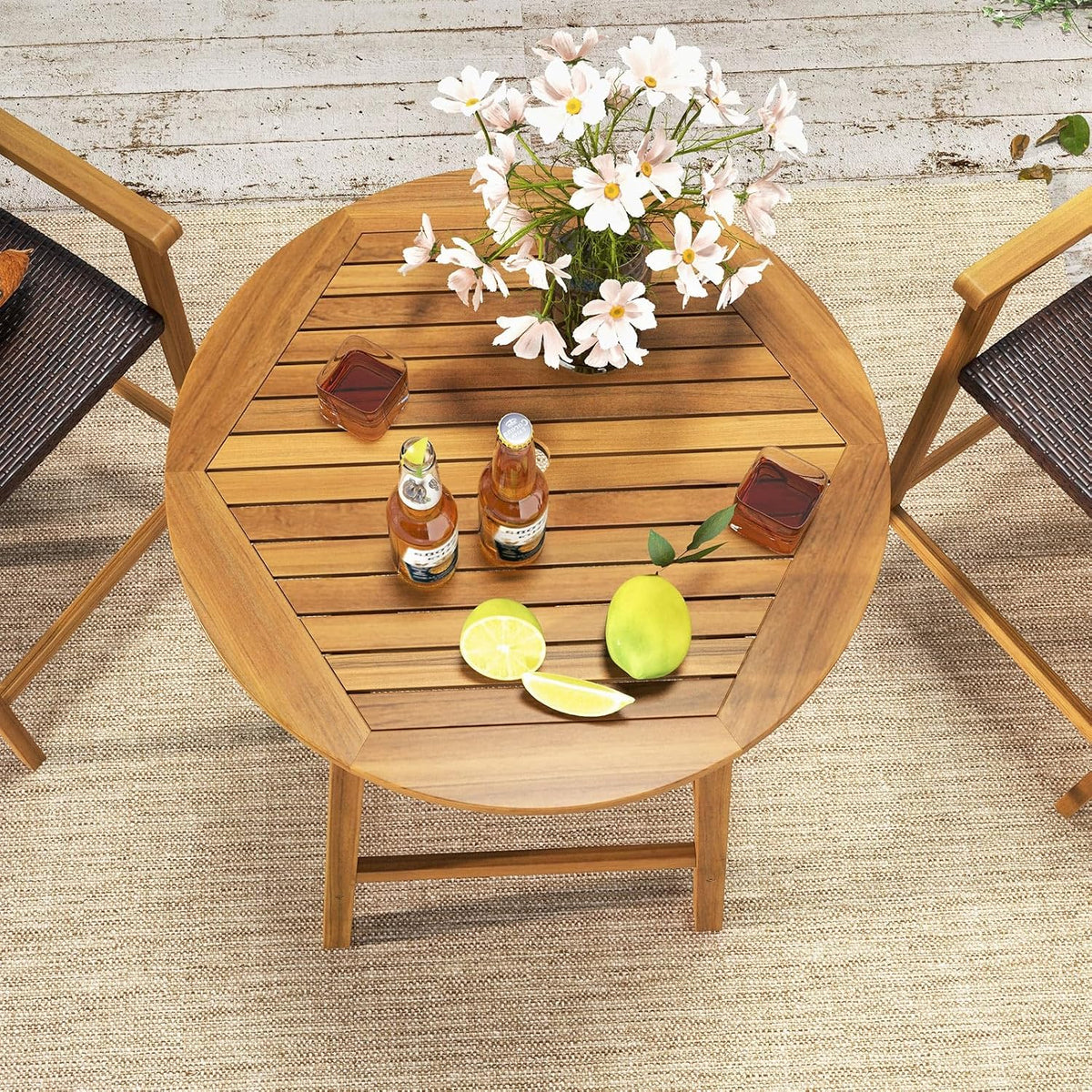 Tangkula 31.5" Acacia Wood Patio Bar Table, Round Bistro Table