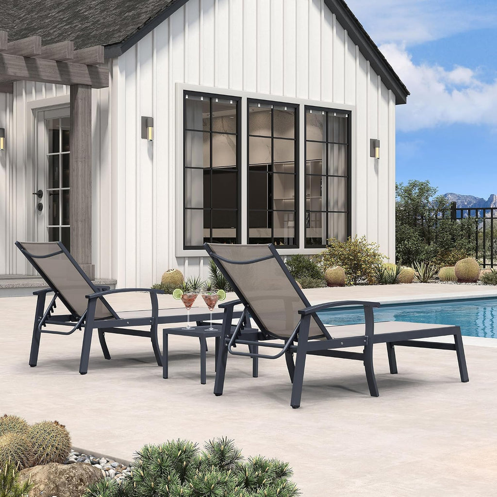 PURPLE LEAF Outdoor Chaise Lounge Chairs Set of 2 Aluminum Frame, Khaki