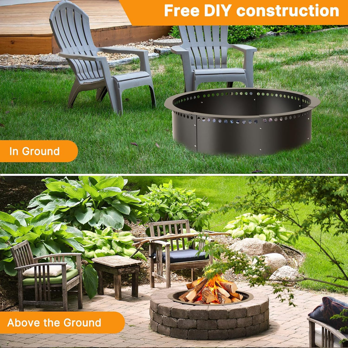 Smokeless Fire Pit Ring, 52-Inch Outer/48-Inch Inner Heavy Duty Large Solid Metal Steel Flower Shape Firepit Rim Insert for Outside Wood Burning, DIY Campfire Ring