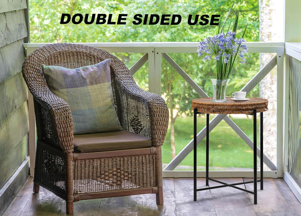 dingtai small wicker round end table, 16.5 in on a desk or shelf
