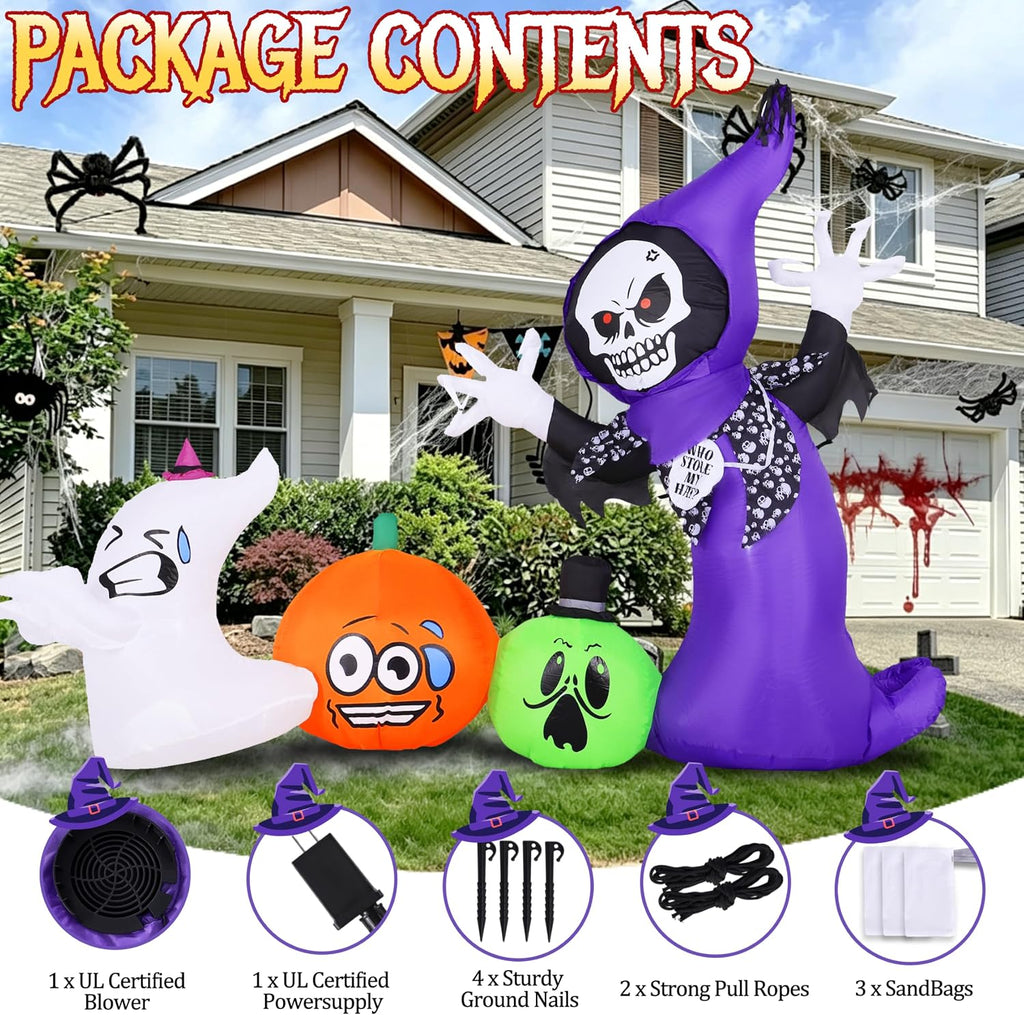 8FT Long Halloween Inflatables Outdoor Decorations with Built-in LED Lights
