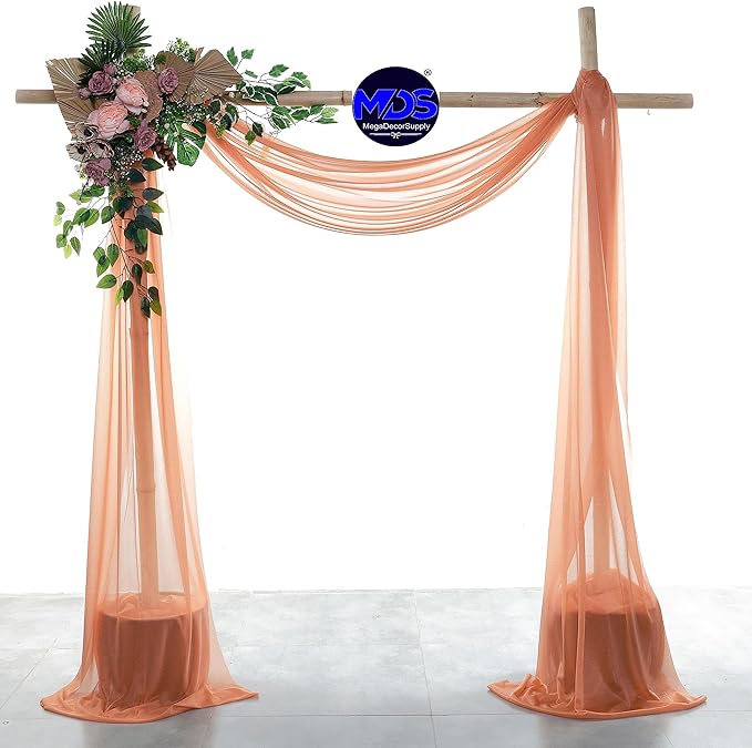 MDS Halloween Chiffon Draping Fabric - 2 Panel, 30" Wide x 50ft Long - Sheer Spooky Arbor & Canopy Drapery for Haunted House Backdrops, Party Ceilings, DIY Costumes & Themed Events - Coral Peach (Pack of 2)