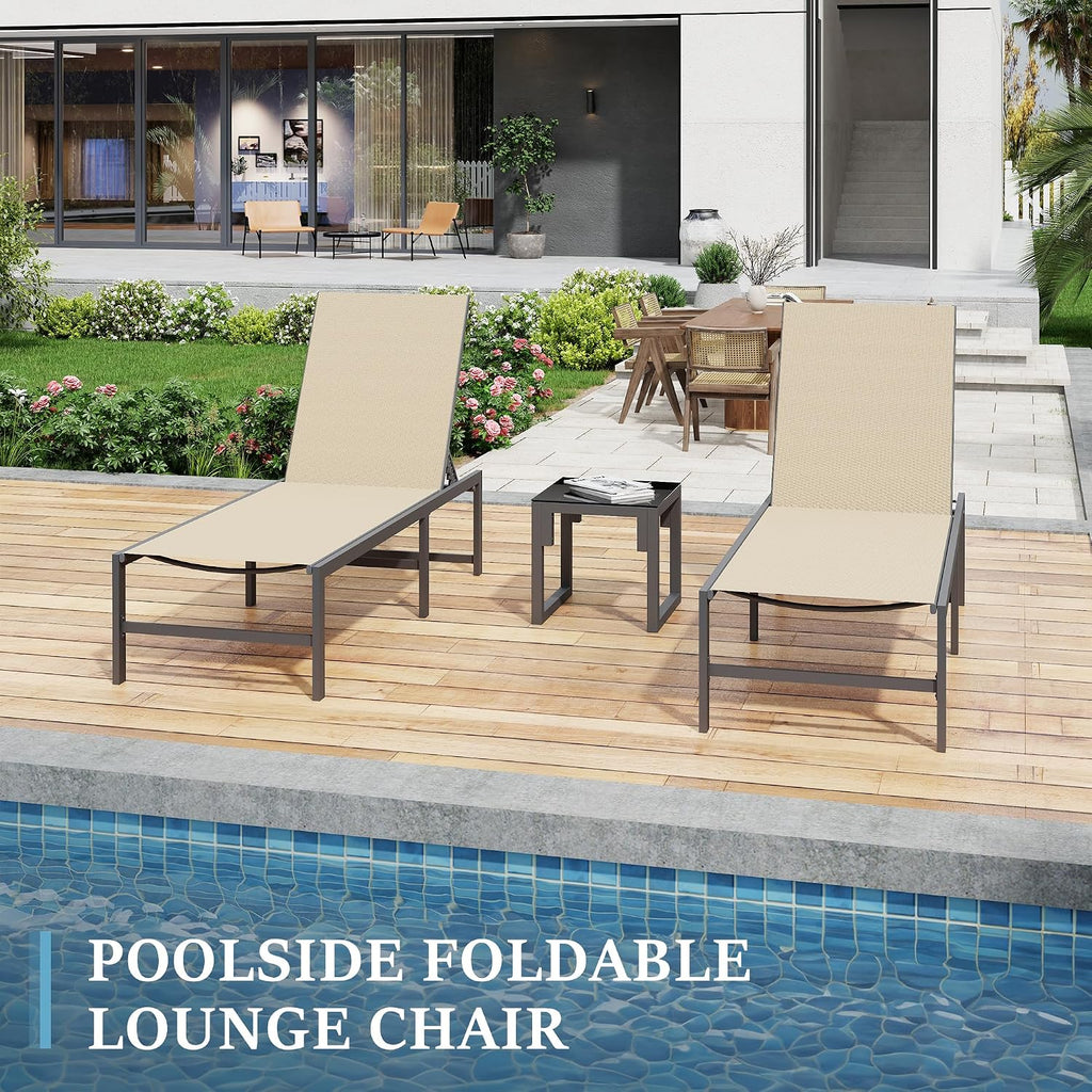 UDPATIO Folding Patio Lounge Chairs Outdoor Pool Chaise Lounge Chair