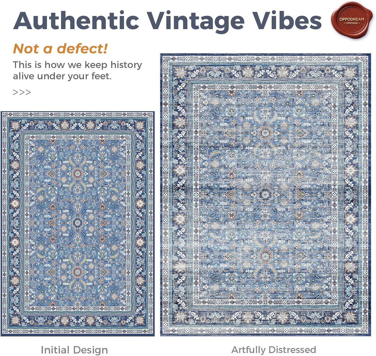 OPPODREAM Vintage Blue Area Rugs 8x10, Washable Rug for Living Room