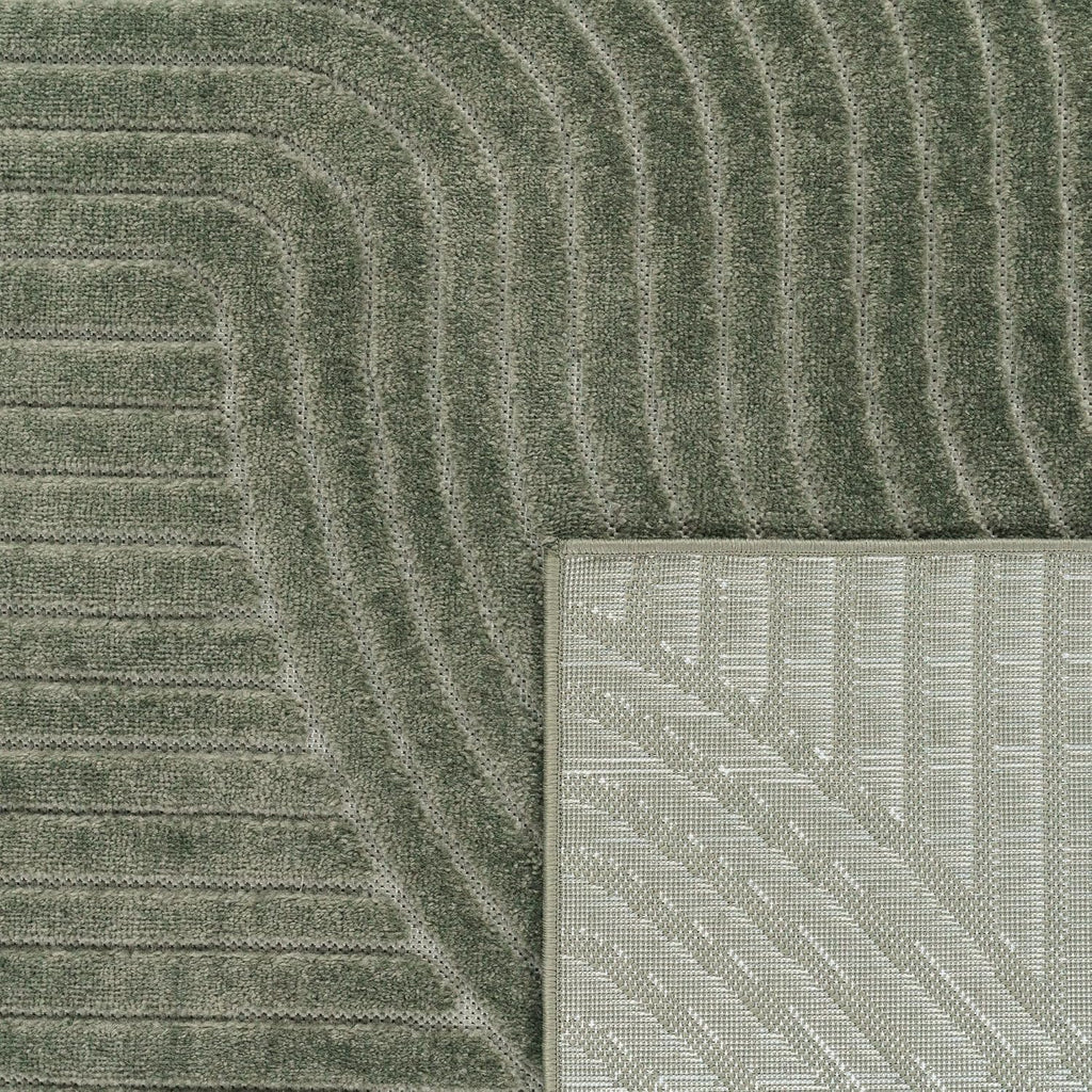 Paco Home Modern Area Rug with Raised Curved Line Pattern – Minimalist Design in Green, Size: 5'3" x 7'7"
