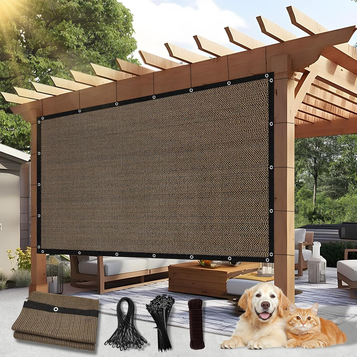 90% Outdoor Sun Shade Cloth, 6'×10' Pergola Shade Cover with Grommets, Privacy Screen Sunshades for Patio Garden Backyard Plant, Mocha