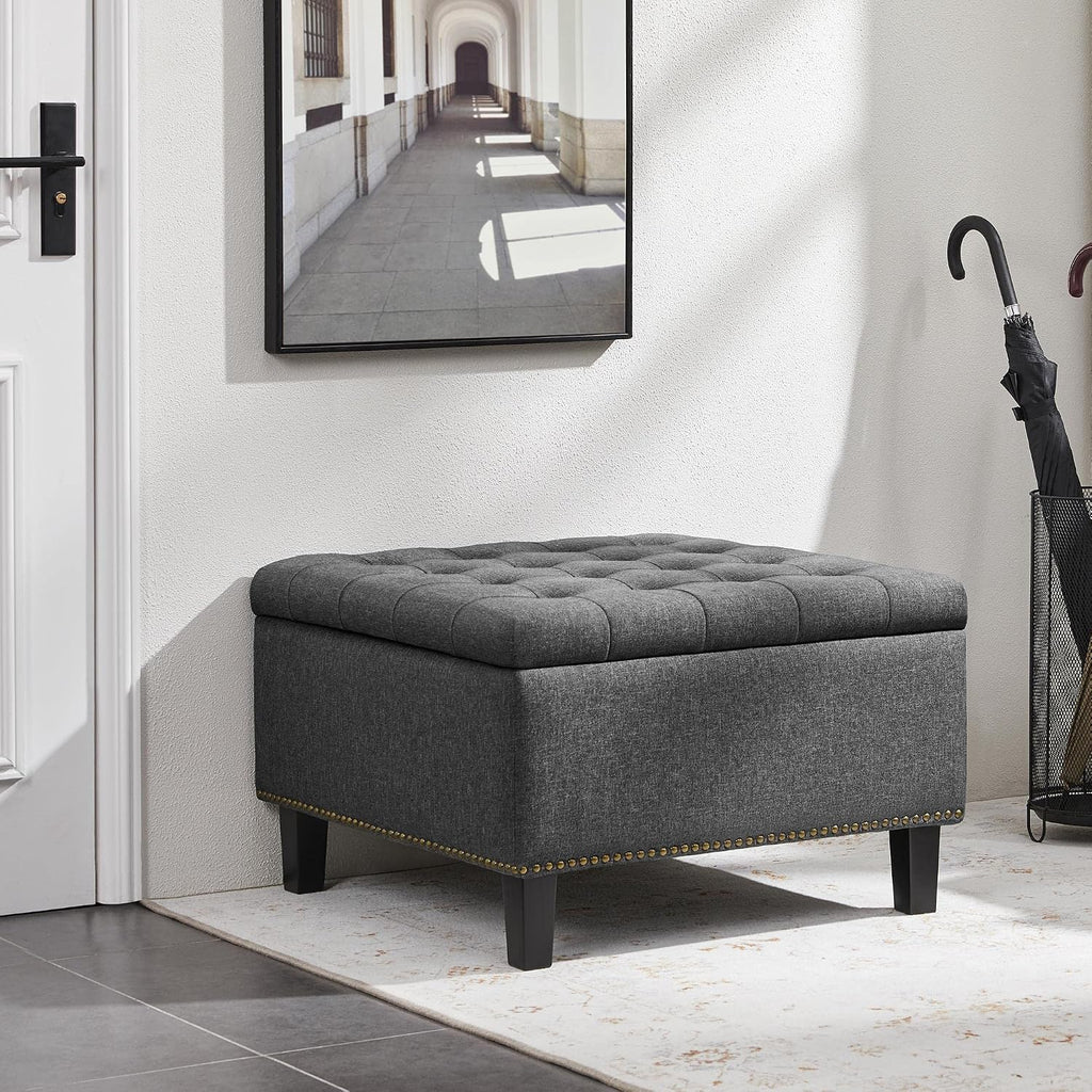 Yaheetech 28in Square Storage Ottoman Coffee Table with Nailhead, Dark Gray