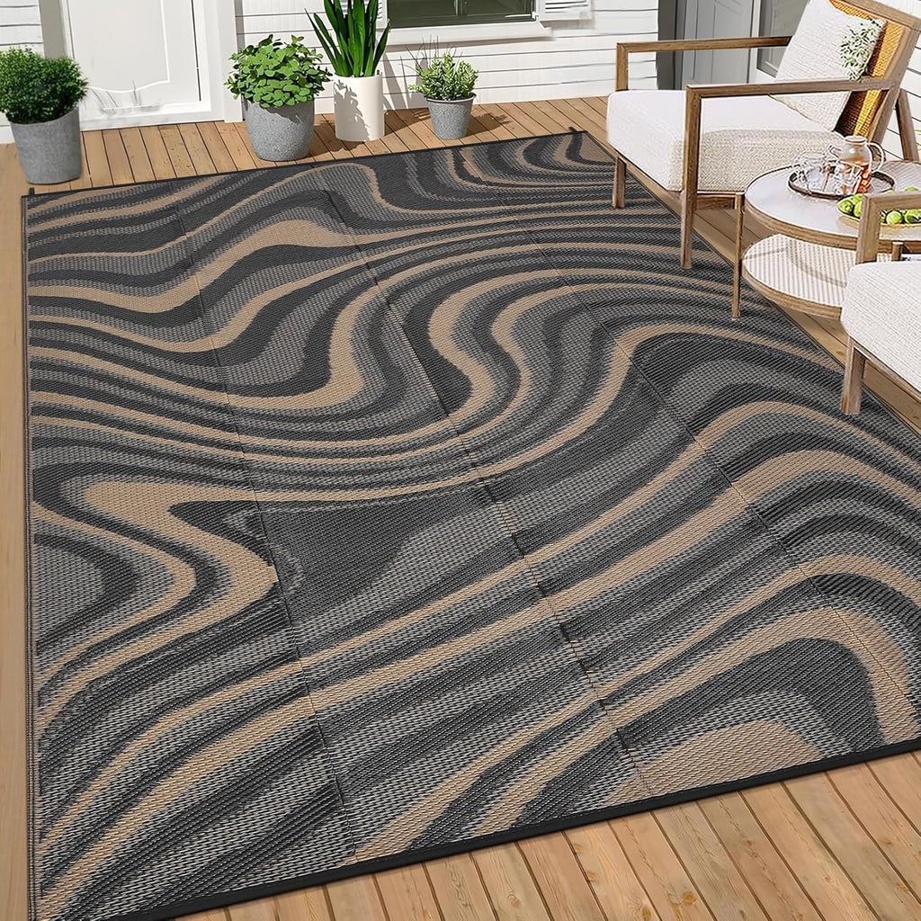 Garvee 9x12 Outdoor Rug Waterproof Camping Rugs for Outside Your RV, Brown