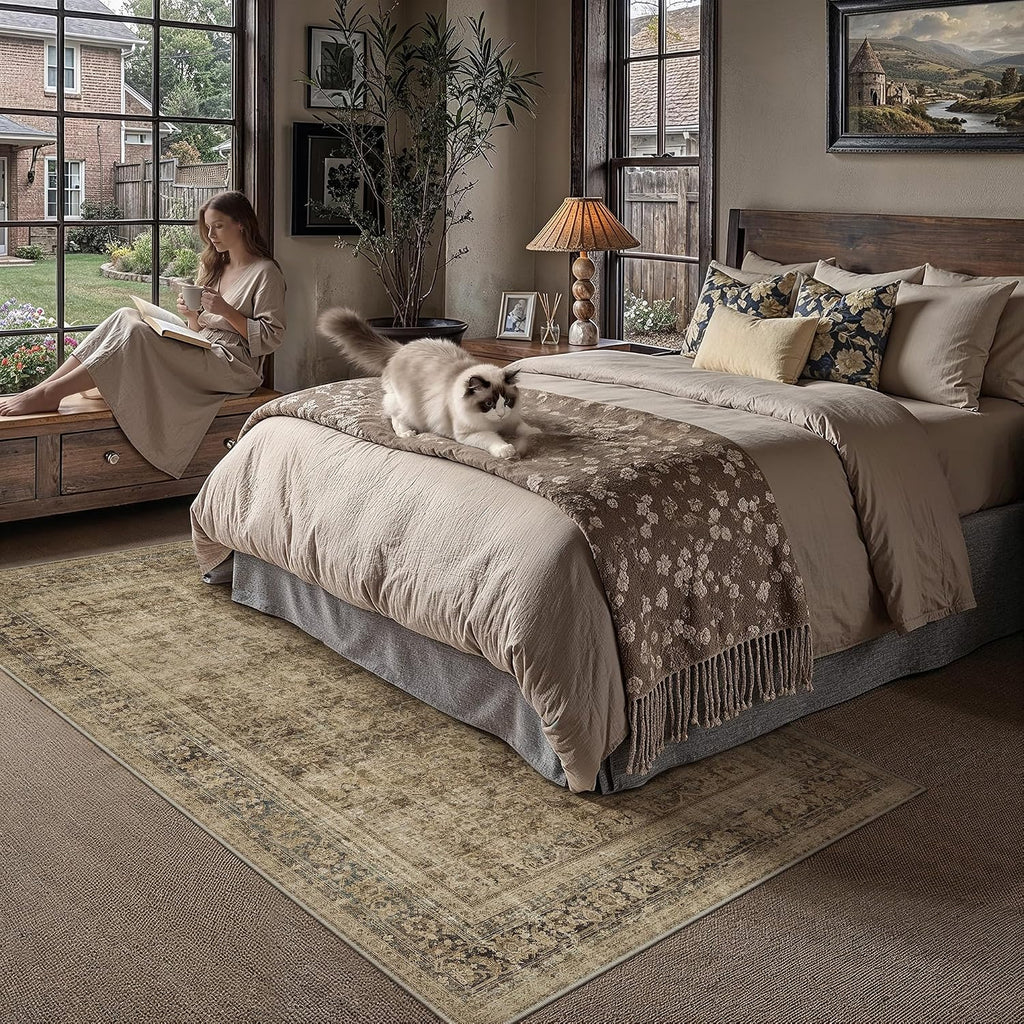 6x9 Area Rug Brown Vintage Distressed Carpet