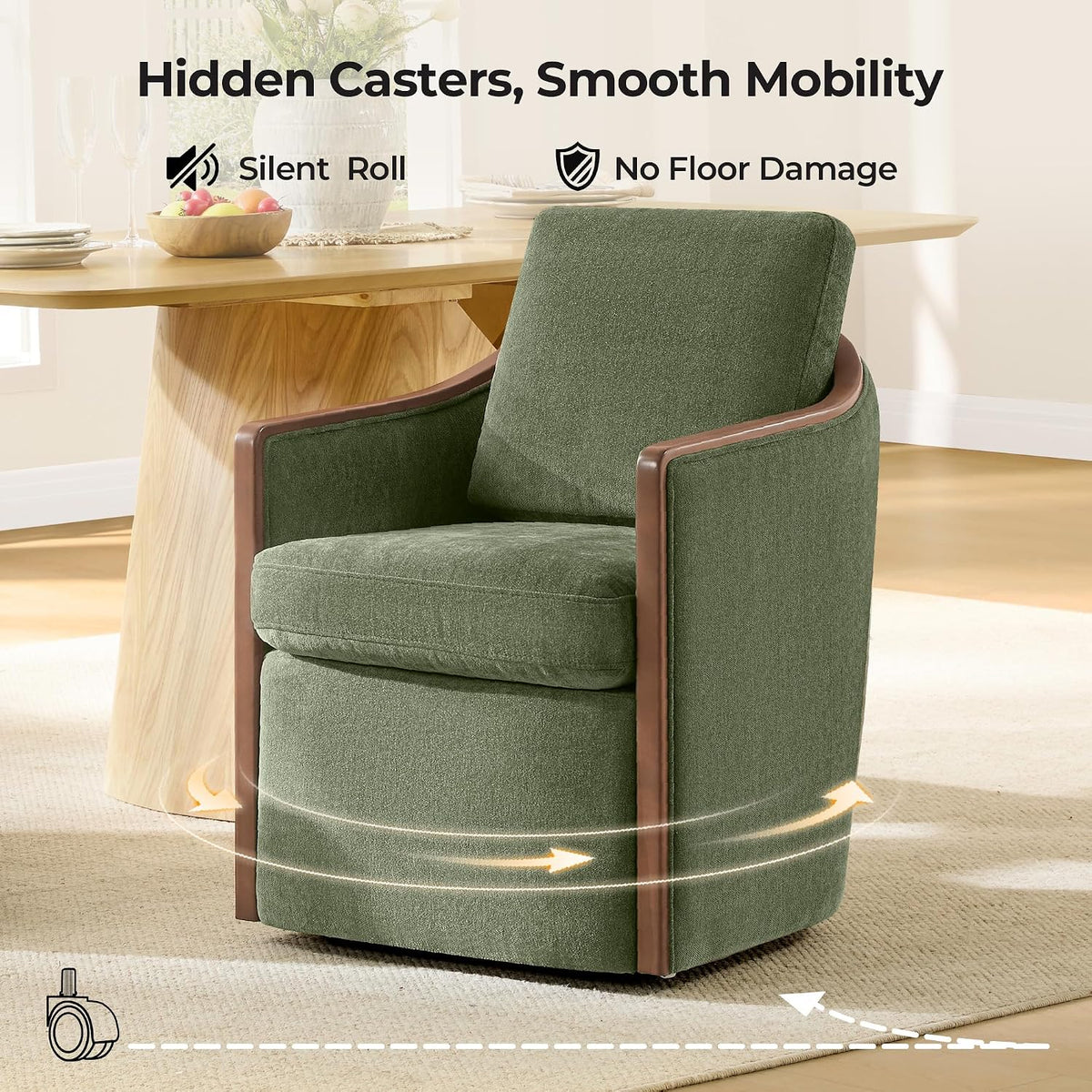 CHITA Upholstered Dining Chairs Set of 2 with Hidden Casters, Moss Green
