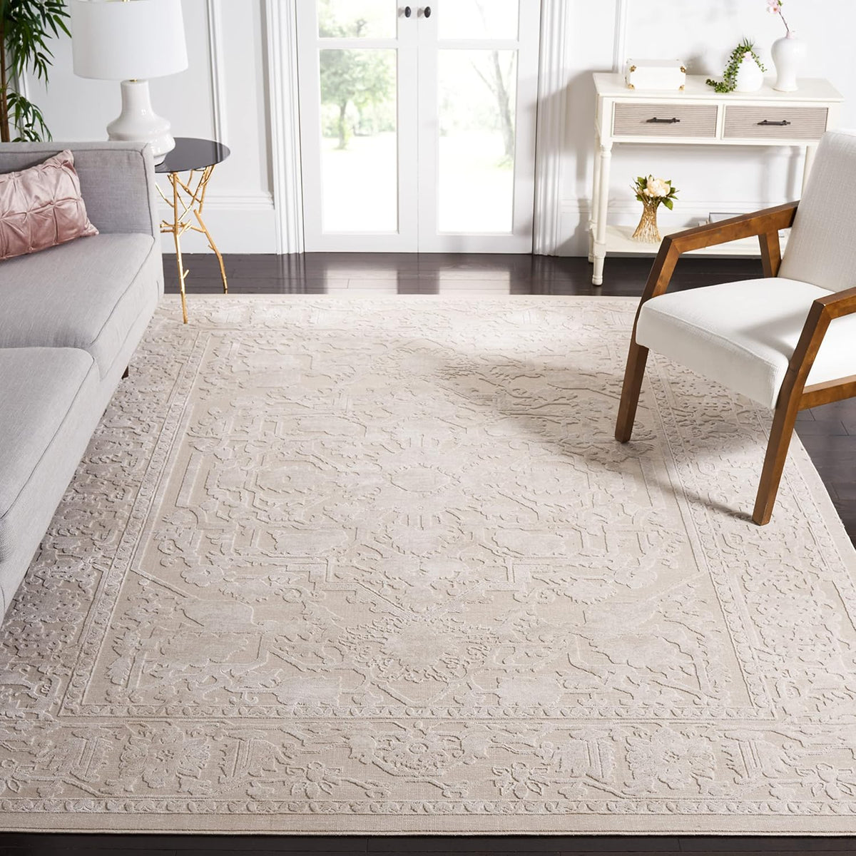 SAFAVIEH Area Rug 10' Square - Reflection Collection - Large - Cream & Ivory, Non-Shedding & Easy Cleaning, Ideal for Living Room, Bedroom (RFT665D)