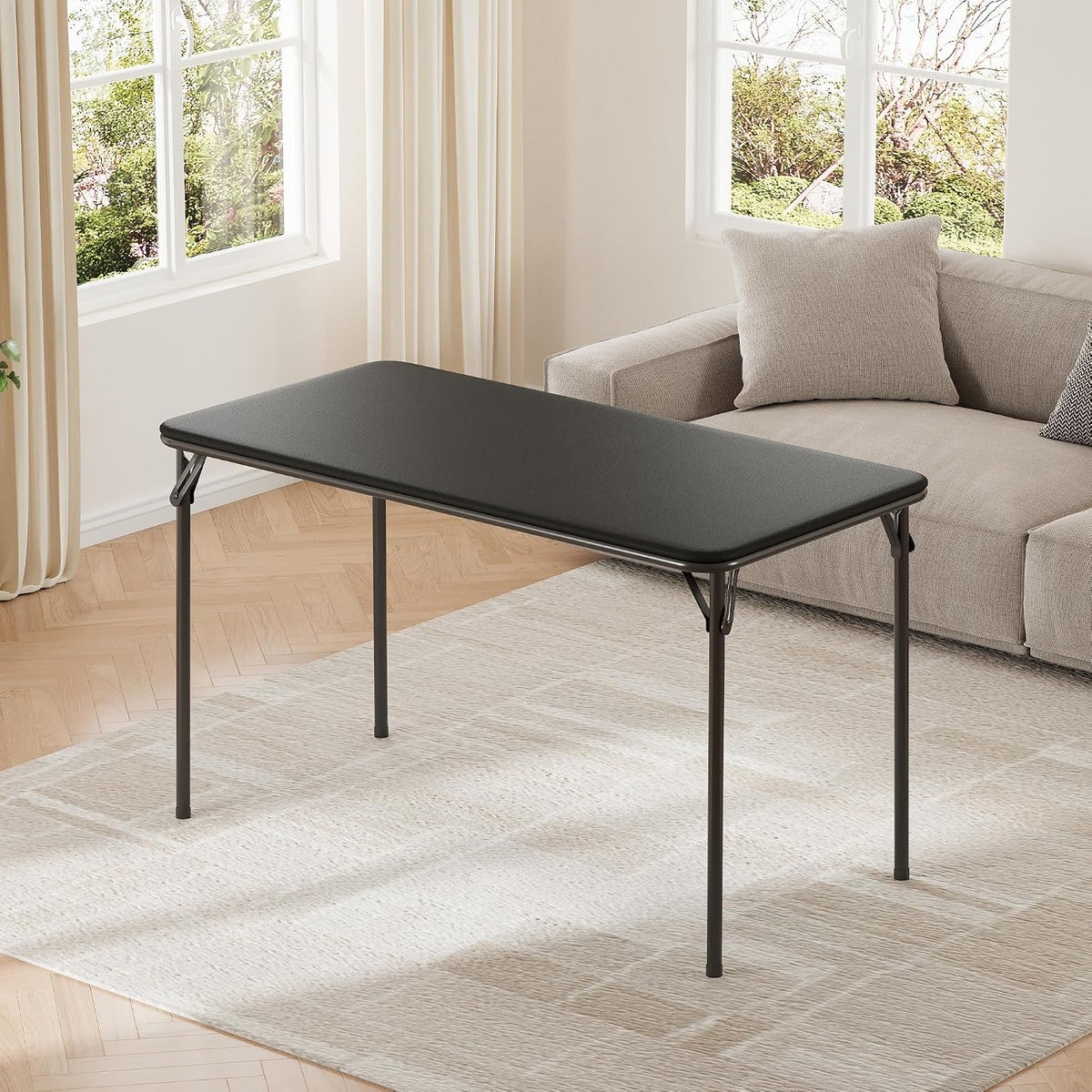 IDEALHOUSE 4 Feet Folding Table, Protable Foldable Card Table, Black