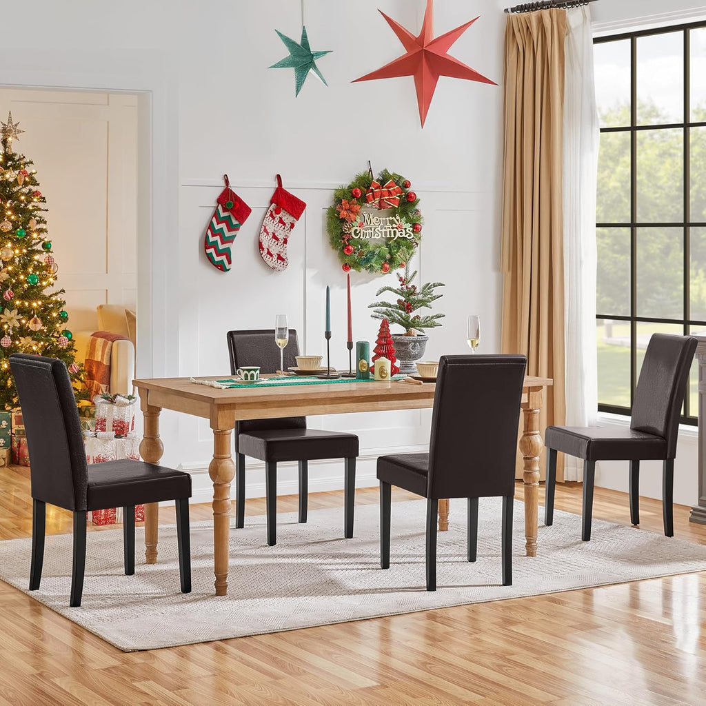 Yaheetech Dining Chairs Set of 4 Upholstered Kitchen Chairs Dark Brown