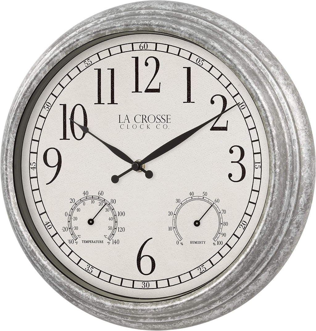 La Crosse Clock 433-3236 14-inch Silas Indoor/Outdoor Galvanized Analog Quartz Wall Clock