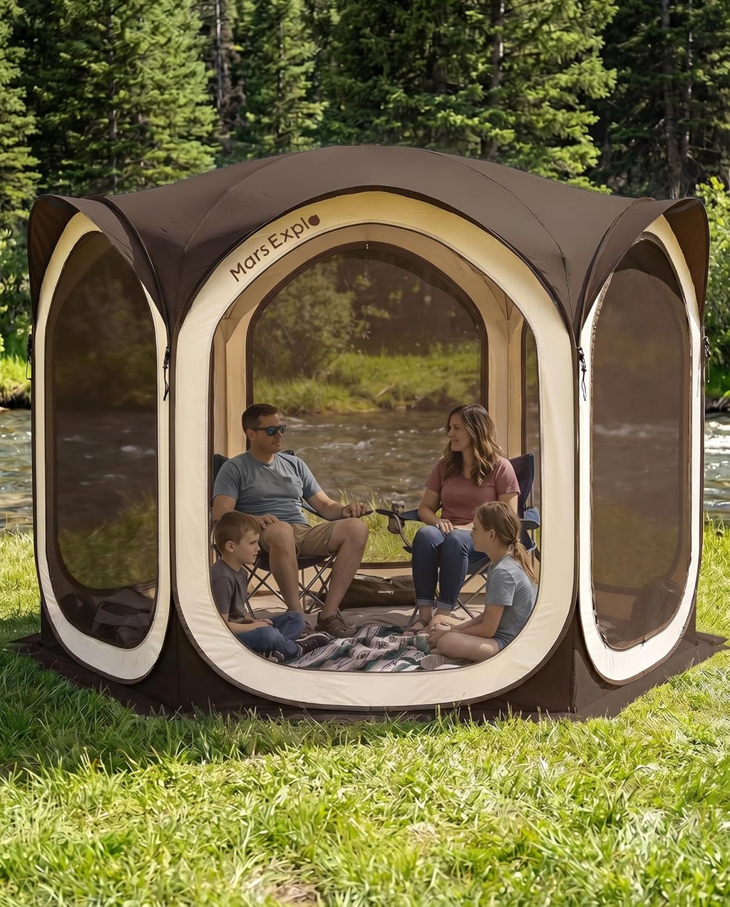 Screen Pop Up House Room Tent, Canopy Sun Shade Shelter for Patio, Backyard, Deck & Outdoor Activities, Portable Gazebo, Not Waterproof, 10'x10', Brown
