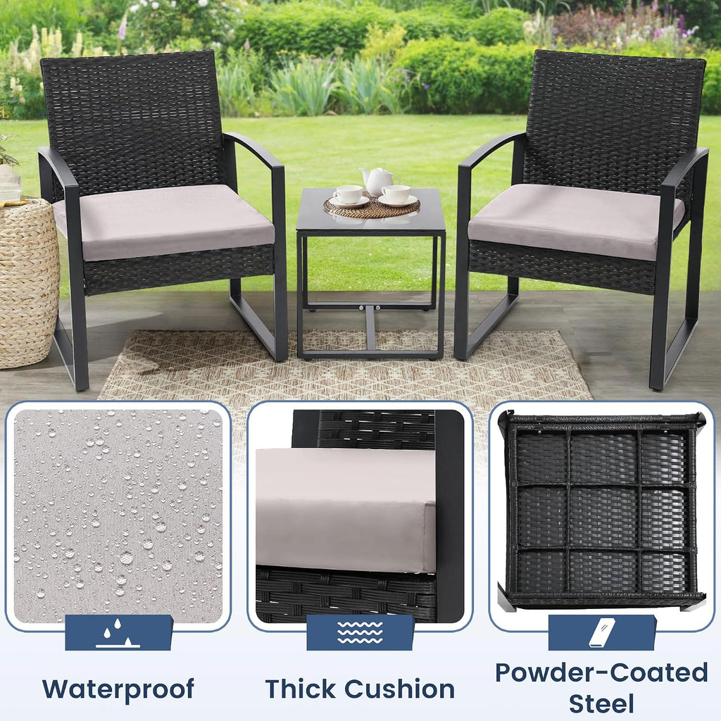 Murago 3-Piece Wicker Patio Bistro Set, Patio Conversation Set