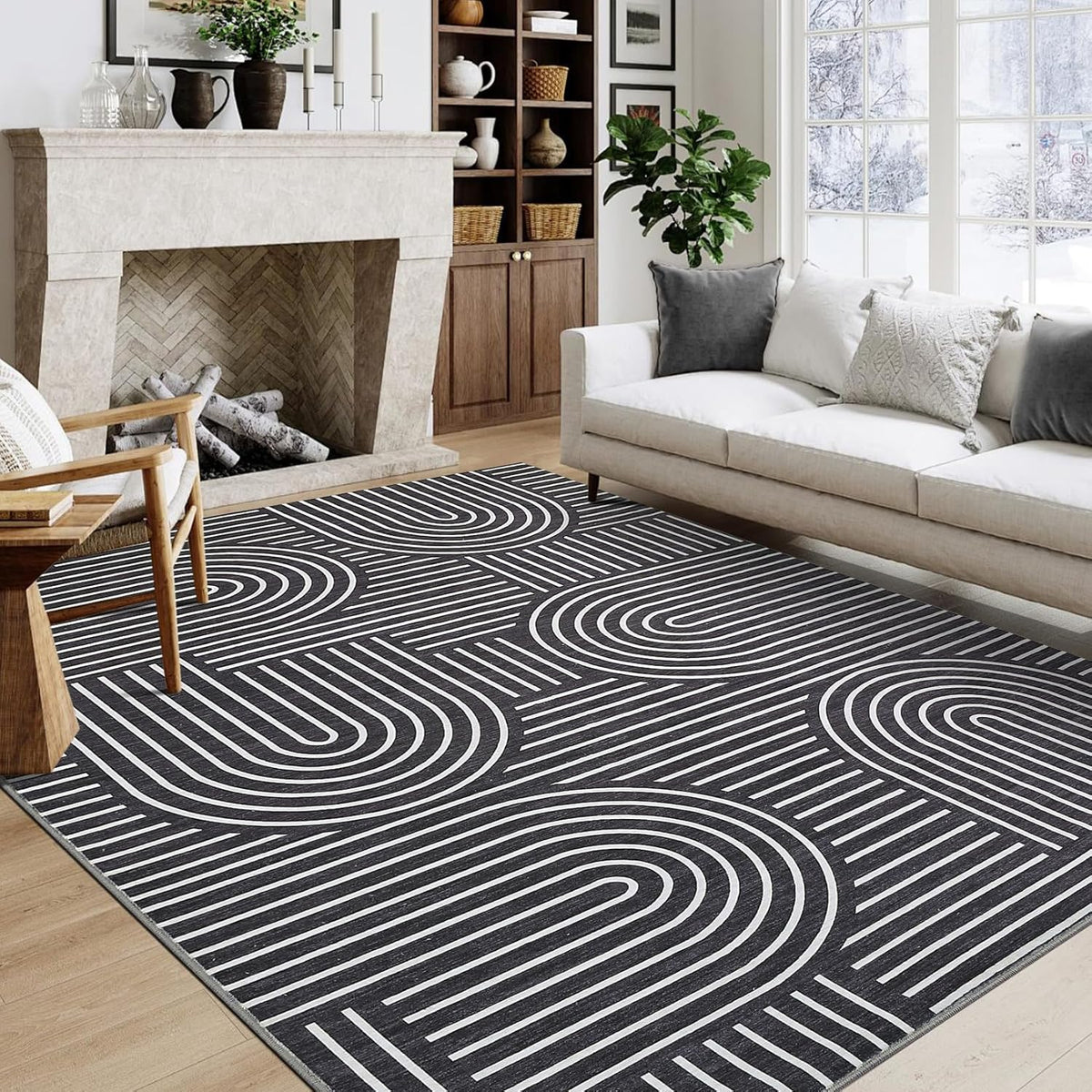 ROYHOME Modern Washable Rug 5x7 Area Rugs for Living Room Non Slip, Black