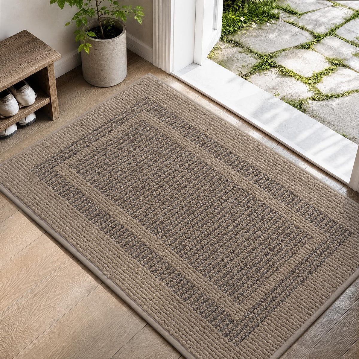 Polypropylene Door Mat Indoor Entrance Home Entryway Rug, Brown 24" x 36"