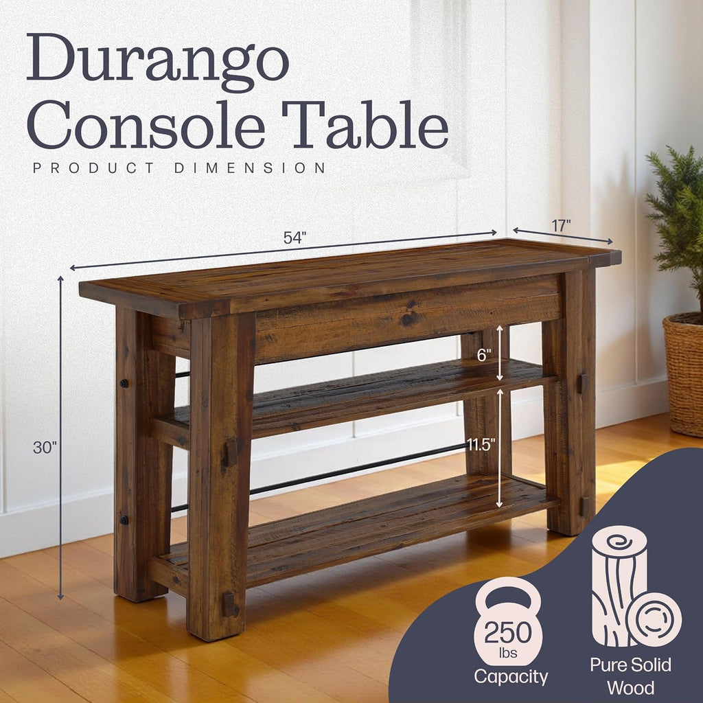 Alaterre Furniture Durango Solid Wood Console Table, Natural, 54”x17”x30”