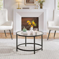 Yaheetech 27.6" Black Round Glass Coffee Table for Living Room, Metal Frame
