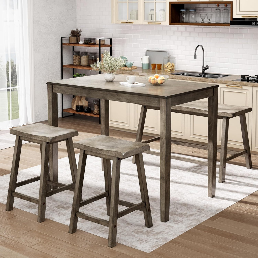 Sophia & William Solid Wood Counter Height Table and Chairs, Smoky Brown