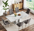 7-Piece Extendable Dining Table Set for 6-8 People 63"-78.7" Kitchen Table Set with 6 Grey Upholstered Chairs Modern White Faux Marble Rectangular Dining Room Table Set for Kitchen Apartment
