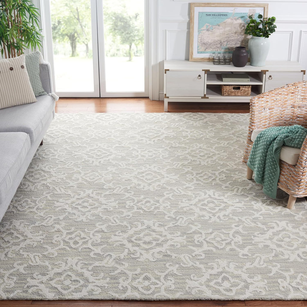 SAFAVIEH Blossom Collection Area Rug - 10' x 14', Grey & Ivory, Contemporary Design, Ideal for High Traffic Areas in Living Room, Bedroom & Dining Room (BLM104A-10)