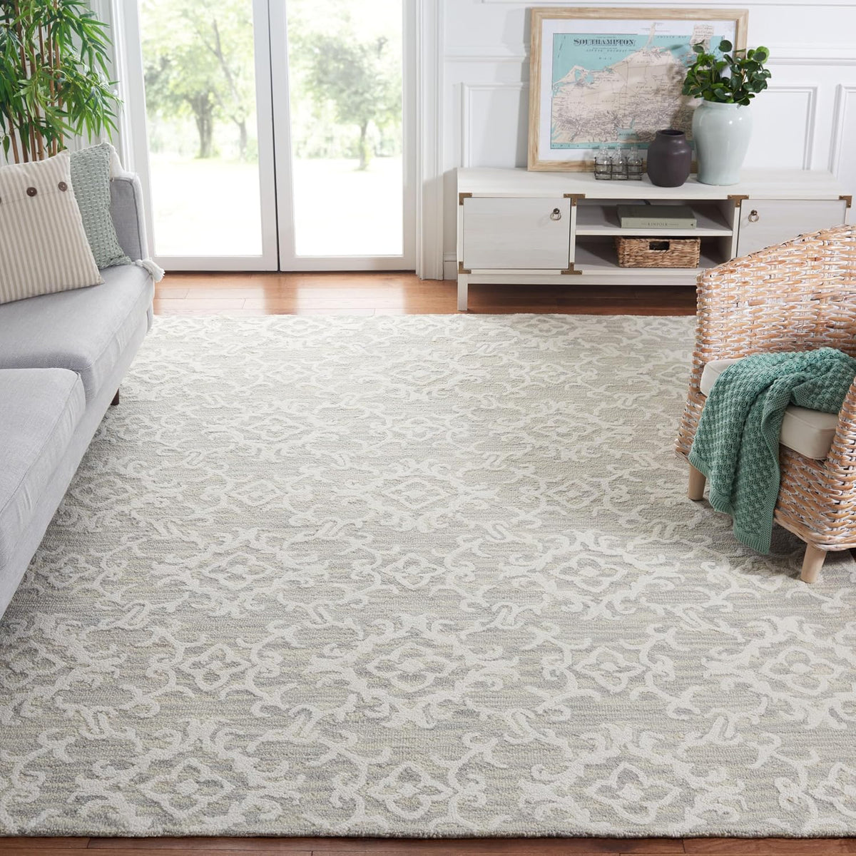 SAFAVIEH Blossom Collection Area Rug - 10' x 14', Grey & Ivory, Contemporary Design, Ideal for High Traffic Areas in Living Room, Bedroom & Dining Room (BLM104A-10)