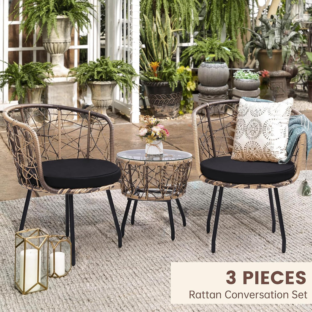 Kromax 3-Piece Patio Modern Bistro Set, Natural/Black